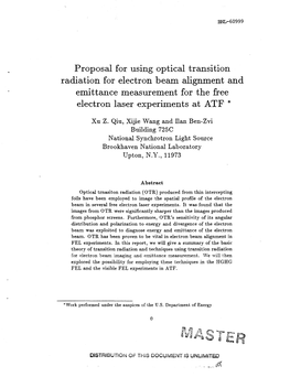 Proposal for Using Optical Transition Radiation for Electron Beam Alignment and Emittance Measurement for the Free Electron Laser Experiments at ATF *