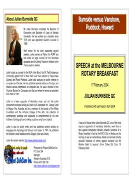 SPEECH at the MELBOURNE ROTARY BREAKFAST Burnside