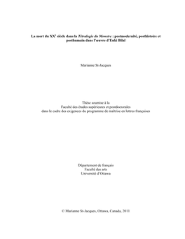 La Mort Du XX Siècle Dans La Tétralogie Du Monstre : Postmodernité, Posthistoire Et Posthumain Dans L'œuvre D'enki Bilal