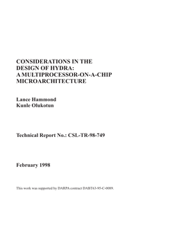 Considerations in the Design of Hydra: a Multiprocessor-On-A-Chip Microarchitecture