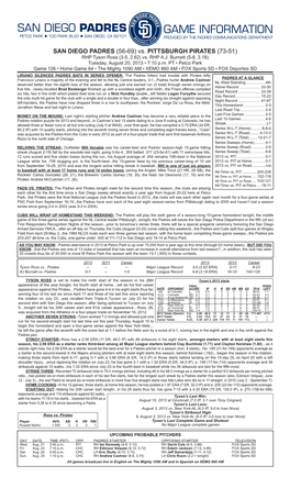 Game Information San Diego Padres