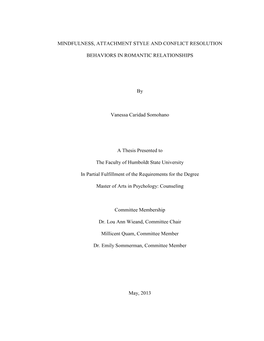 Mindfulness, Attachment Style and Conflict Resolution