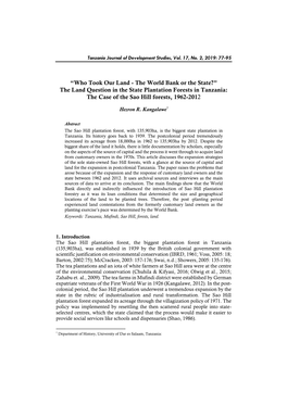 The Land Question in the State Plantation Forests in Tanzania: the Case of the Sao Hill Forests, 1962-2012