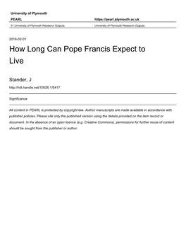 How Long Can Pope Francis Expect to Live?