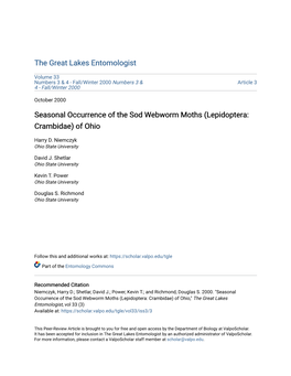 Seasonal Occurrence of the Sod Webworm Moths (Lepidoptera: Crambidae) of Ohio