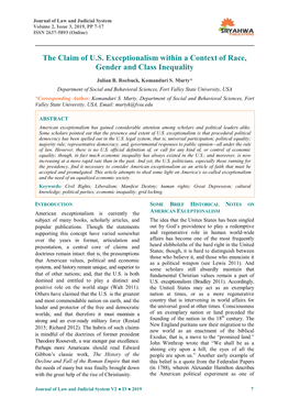 The Claim of U.S. Exceptionalism Within a Context of Race, Gender and Class Inequality