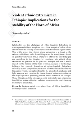 Violent Ethnic Extremism in Ethiopia: Implications for the Stability of the Horn of Africa