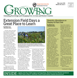 Extension Field Days a Great Place to Learn Willamette Continued from Page 1 Valley Wheat Benefit Farm Operations