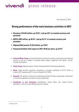 Strong Performance of the Main Business Activities in 2017