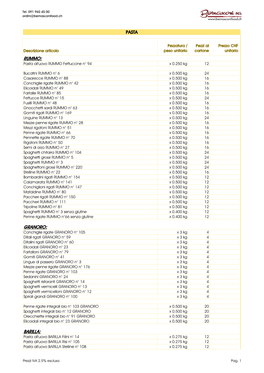 Bernasconi SA Listino Prodotti Selezionati Pasta Secca