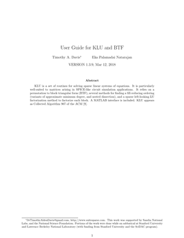 User Guide for KLU and BTF