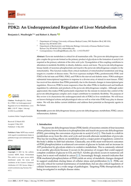 PDK2: an Underappreciated Regulator of Liver Metabolism