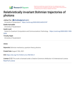 Relativistically Invariant Bohmian Trajectories of Photons