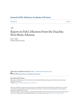 Report on Fish Collections from the Ouachita River Basin, Arkansas John A