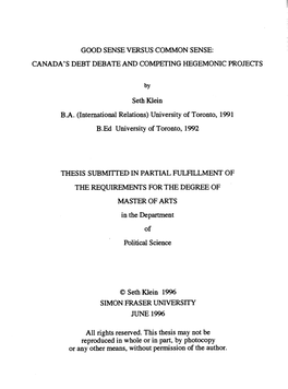 Canada's Debt Debate and Competing Hegemonic Projects