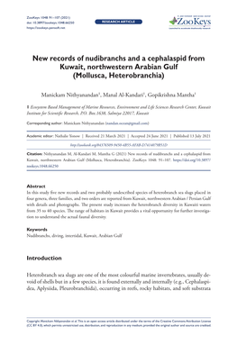 New Records of Nudibranchs and a Cephalaspid from Kuwait, Northwestern Arabian Gulf (Mollusca, Heterobranchia)