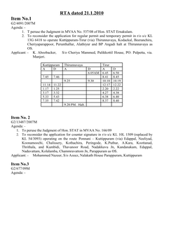 RTA Dated 21.1.2010 Item No.1 G2/4091/2007M Agenda: - 1