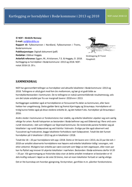 Kartlegging Av Horndykker I Bodø Kommune I 2013 Og 2018