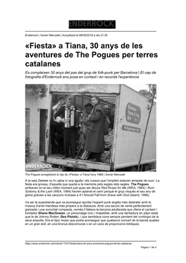 Fiesta» a Tiana, 30 Anys De Les Aventures De the Pogues Per Terres Catalanes