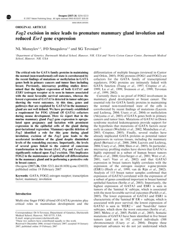 Fog2 Excision in Mice Leads to Premature Mammary Gland Involution and Reduced Esr1 Gene Expression