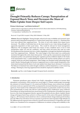 Drought Primarily Reduces Canopy Transpiration of Exposed Beech Trees and Decreases the Share of Water Uptake from Deeper Soil Layers