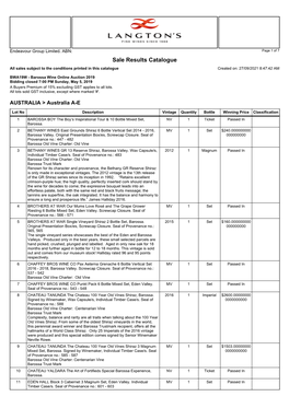 Sale Results Catalogue All Sales Subject to the Conditions Printed in This Catalogue Created On: 27/09/2021 8:47:42 AM