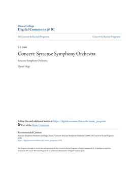 Concert: Syracuse Symphony Orchestra Syracuse Symphony Orchestra