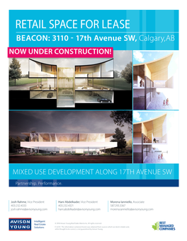 RETAIL SPACE for LEASE BEACON: 3110 - 17Th Avenue SW, Calgary,AB NOW UNDER CONSTRUCTION!