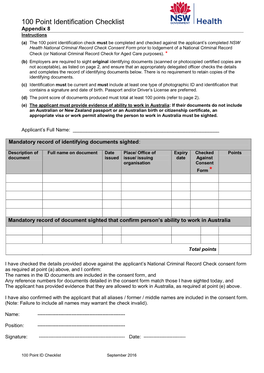 100 Point Identification Checklist