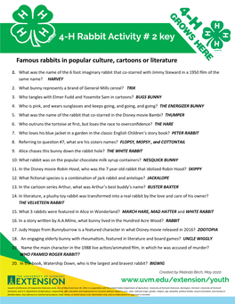 Rabbit Activity Sheet Answer