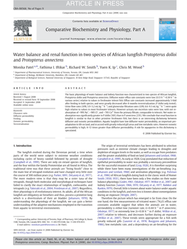 Water Balance and Renal Function in Two Species of African Lungfish