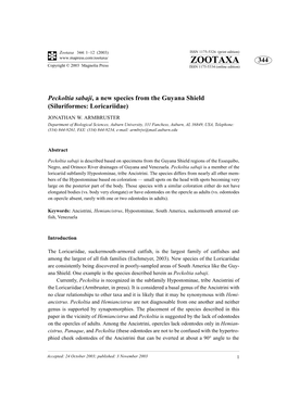 Zootaxa 344: 1–12 (2003) ISSN 1175-5326 (Print Edition) ZOOTAXA 344 Copyright © 2003 Magnolia Press ISSN 1175-5334 (Online Edition)