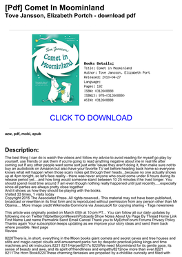 [Pdf] Comet in Moominland Tove Jansson, Elizabeth Portch - Download Pdf