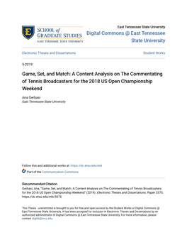 A Content Analysis on the Commentating of Tennis Broadcasters for the 2018 US Open Championship Weekend