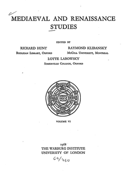 Mediaeval and Renaissance Studies