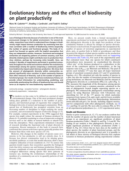 Evolutionary History and the Effect of Biodiversity on Plant Productivity