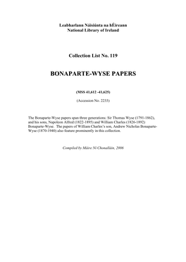 Bonaparte-Wyse Papers