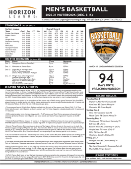 Men's Basketball Page 1/1 Conference Schedule and Results As of Dec 09, 2020 All Games