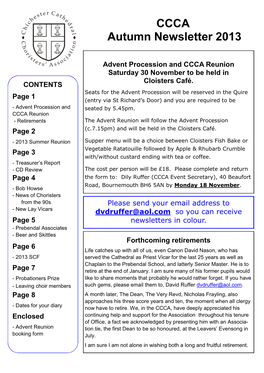 CCCA Autumn Newsletter 2013