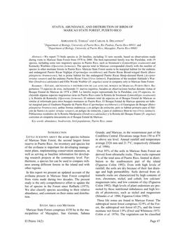 El Pitirre 14(2) Page 47 STATUS, ABUNDANCE, and DISTRIBUTION of BIRDS of MARICAO STATE FOREST, PUERTO RICO the Avian Specie