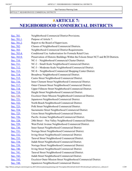 Article 7: Neighborhood Commercial Districts