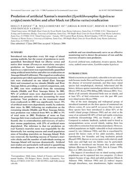 Predation of Artificial Xantus's Murrelet ( Synthliboramphus Hypoleucus