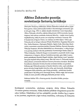 Albino Žukausko Poezija Sovietinėje Lietuvių Kritikoje