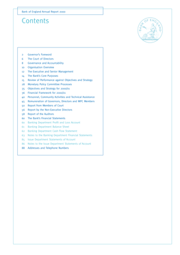 Bank of England Annual Report 2000 Contents