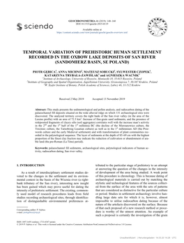 Temporal Variation of Prehistoric Human Settlement Recorded in the Oxbow Lake Deposits of San River (Sandomierz Basin, Se Poland)