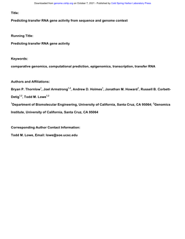 Predicting Transfer RNA Gene Activity from Sequence and Genome Context