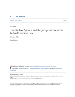 Threats, Free Speech, and the Jurisprudence of the Federal Criminal Law G