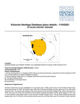 Victorian Heritage Database Place Details - 1/10/2021 ST KILDA CRICKET GROUND