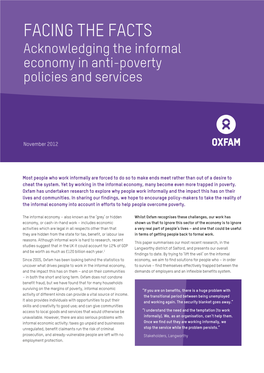 FACING the FACTS Acknowledging the Informal Economy in Anti-Poverty Policies and Services