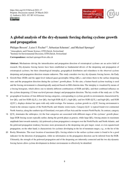 A Global Analysis of the Dry-Dynamic Forcing During Cyclone Growth and Propagation Philippe Besson1, Luise J